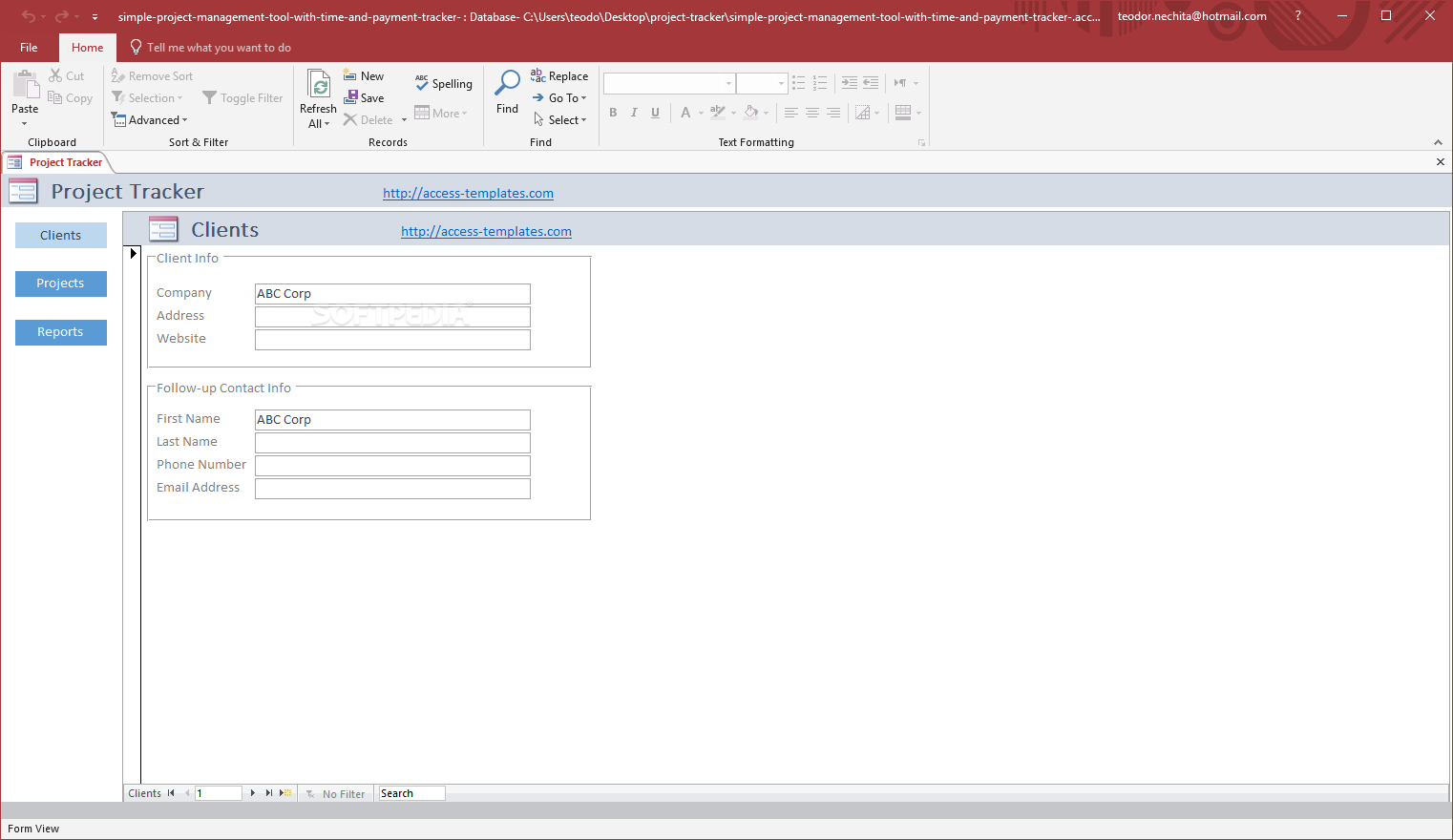 MS Access Project Management Tool with Time and Payment Tracker