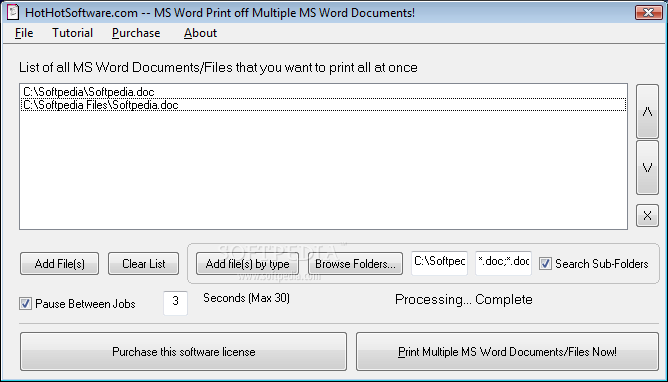 MS Word Print Off Multiple MS Word Documents