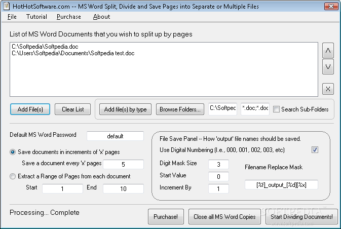 MS Word Split, Divide and Save Pages into Separate or Multiple Files