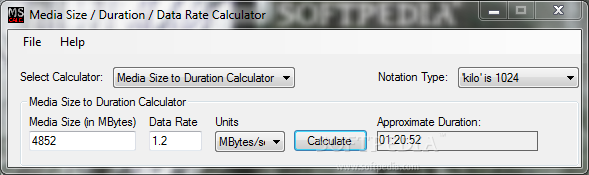 Media Size Calculator