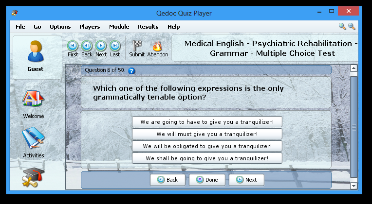 Medical English - Psychiatric Rehabilitation - Grammar - Multiple Choice Test