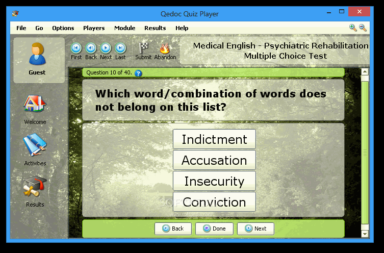 Medical English - Psychiatric Rehabilitation - Multiple Choice Test