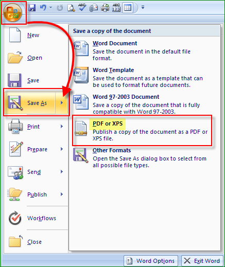 Microsoft Save as PDF or XPS