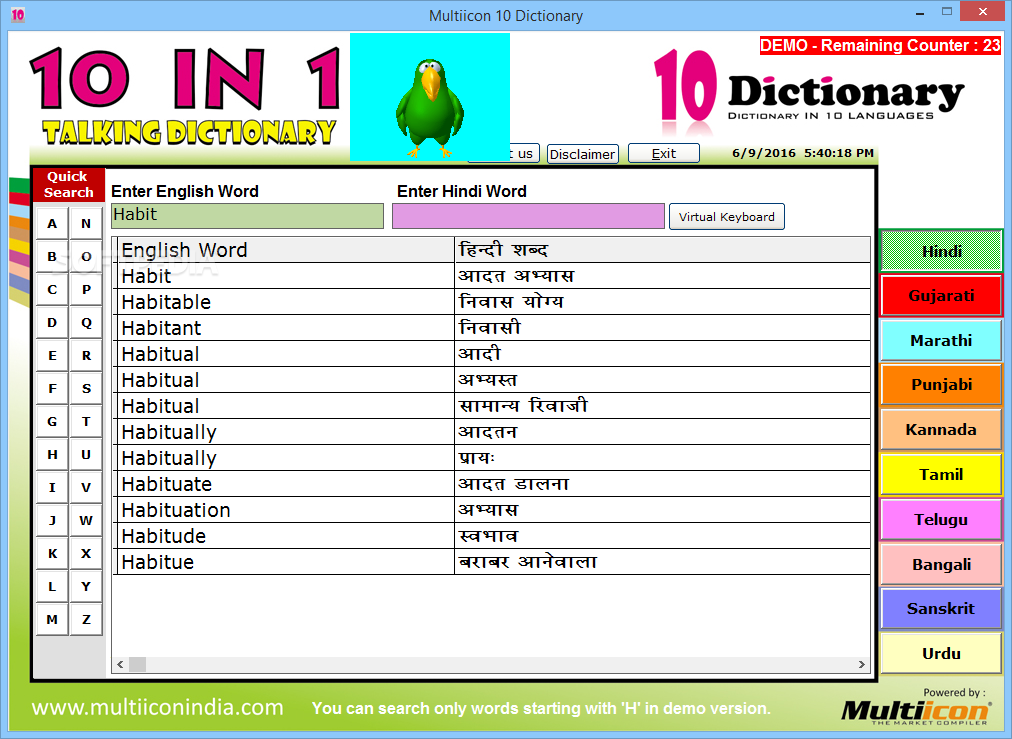 Multiicon 10 Dictionary