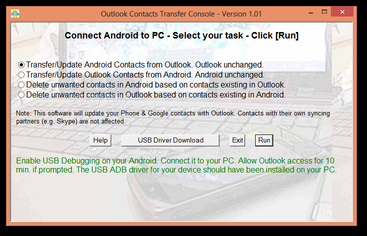 Outlook Contacts Transfer Console