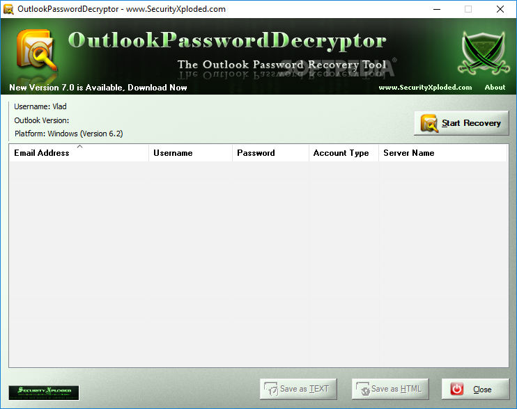 Portable OutlookPasswordDecryptor
