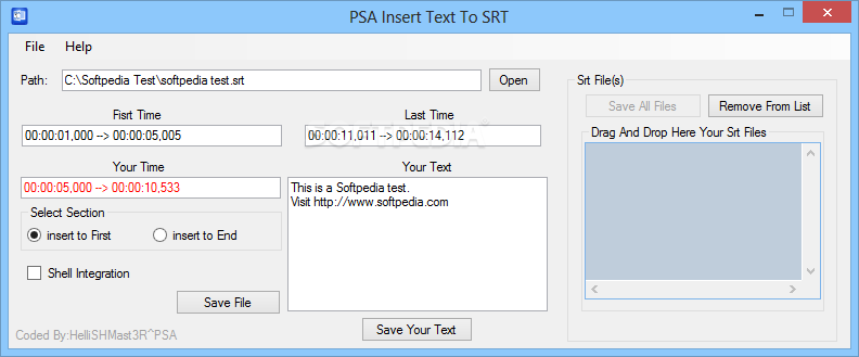 PSA Insert Text to SRT