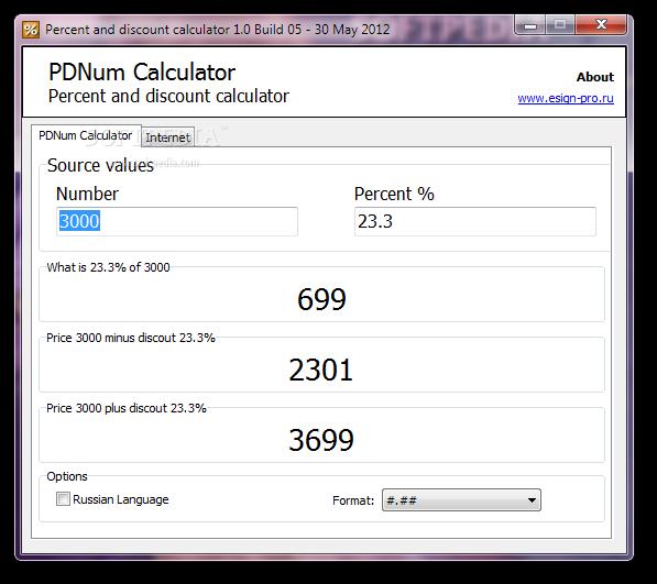 Percent and discount calculator