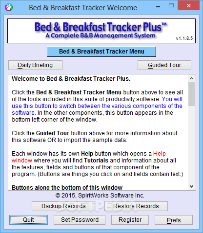 Portable Bed & Breakfast Tracker Plus