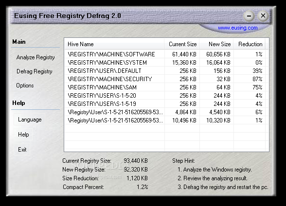 Portable Eusing Free Registry Defrag
