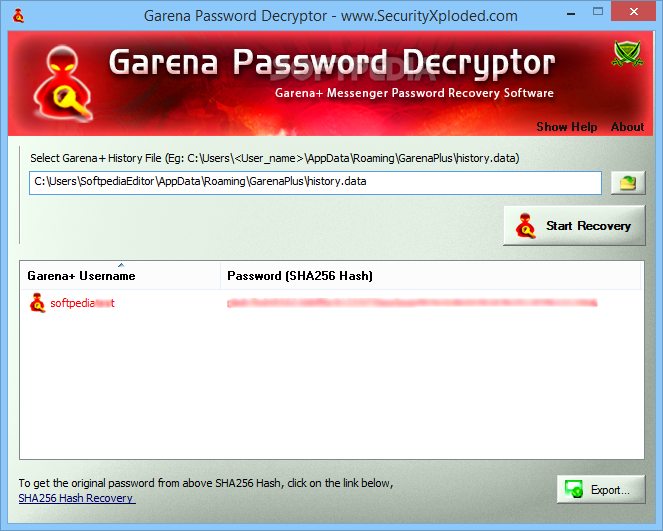 Portable Garena Password Decryptor