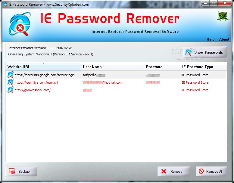 Portable IE Password Remover