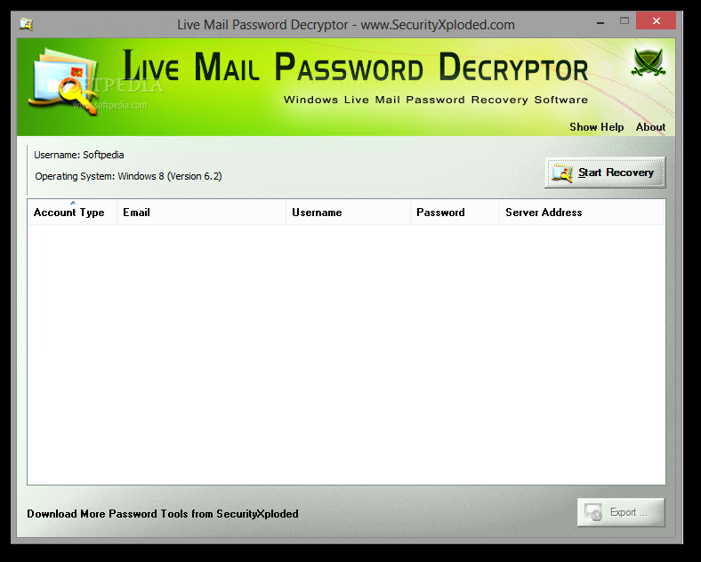 Portable Live Mail Password Decryptor