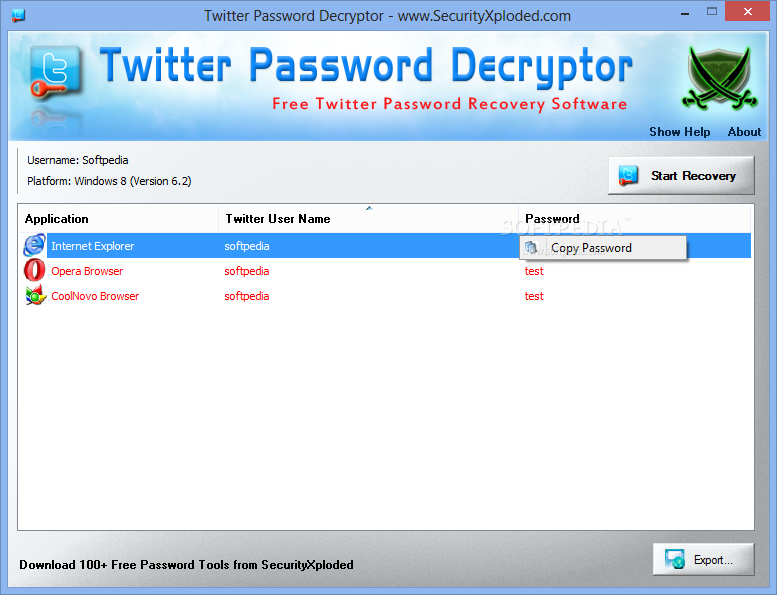 Portable Twitter Password Decryptor