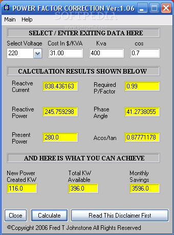 Power Factor Correction Calculator
