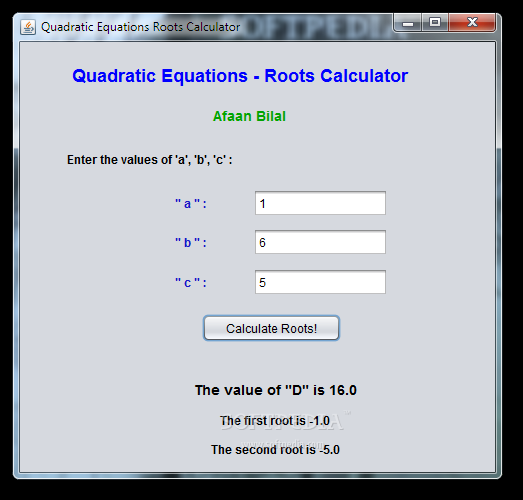 Quadratic Equations Roots Calculator