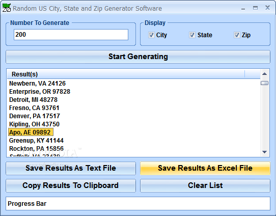 Random US City, State and Zip Generator Software