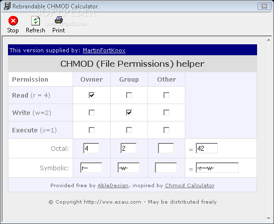 Rebrandable CHMOD Calculator