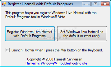 Register Hotmail with Default Programs