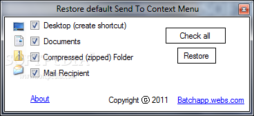 Restore default Send To Context Menu Items