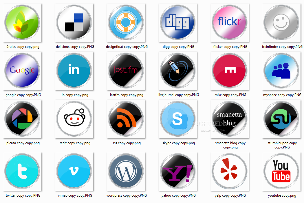 Round free social bookmarking icons