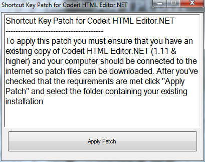 Shortcut Key Patch for Codeit HTML Editor.NET