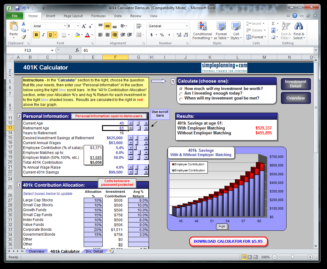 Simpleplanning 401k Calculator