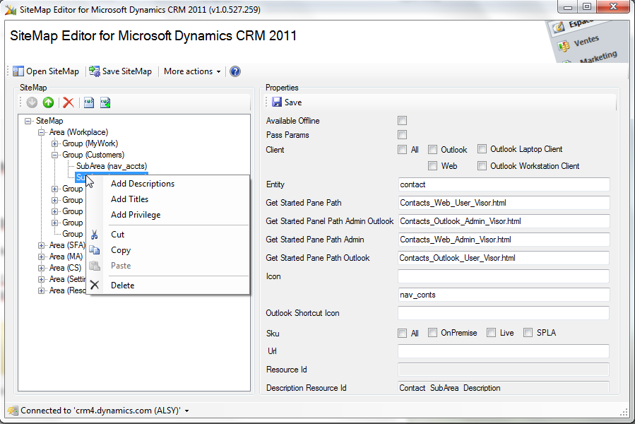 SiteMap Editor for Microsoft Dynamics CRM 2011