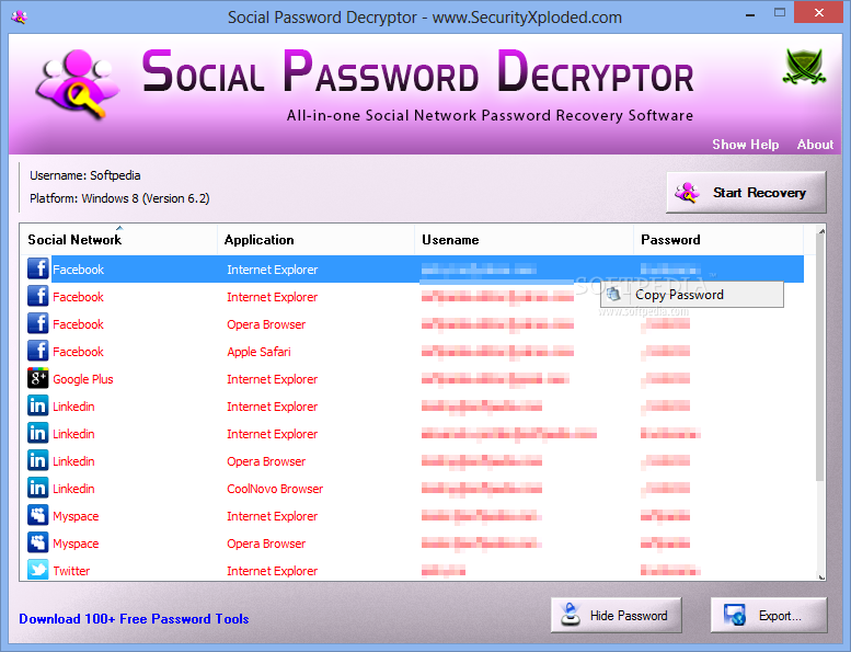 Social Password Decryptor