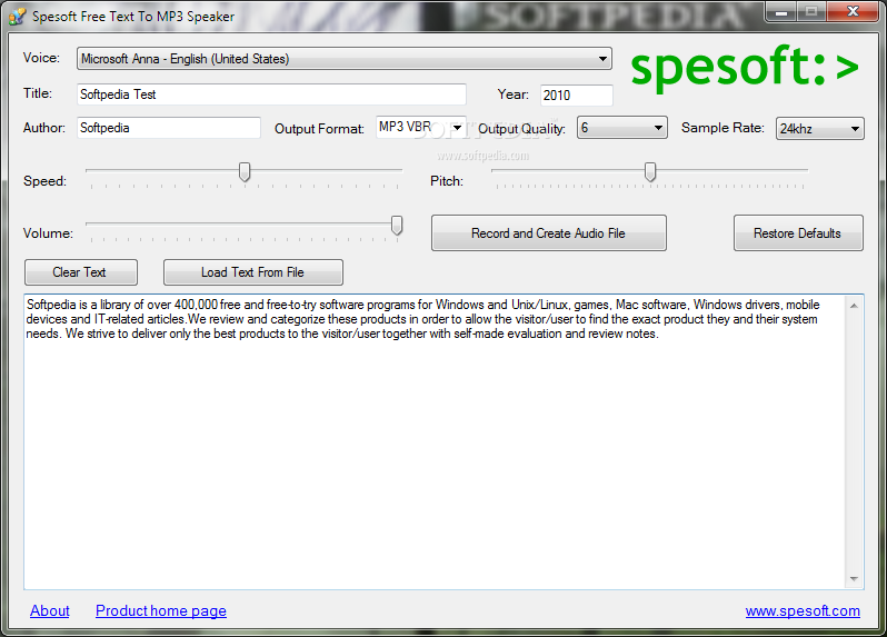 Spesoft Free Text To MP3 Speaker