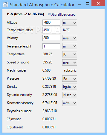 Standard Atmosphere Calculator