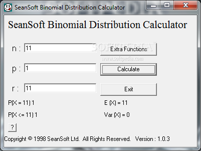 SeanSoft Binomial Distribution Calculator