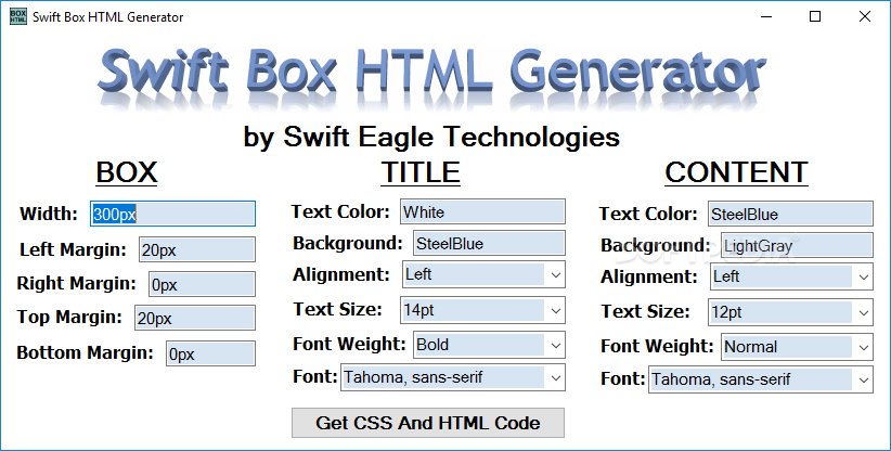 Swift Box HTML Generator