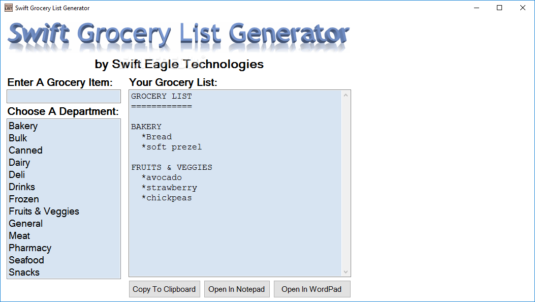 Swift Grocery List Generator