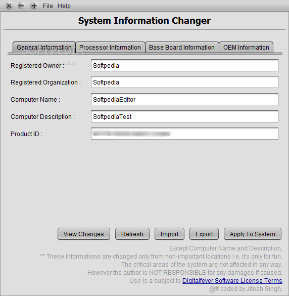 System Information Changer