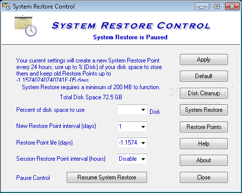 System Restore Control