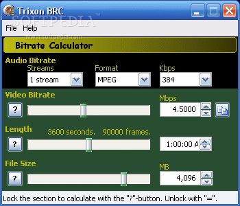 Trixon BRC - Bitrate Calculator