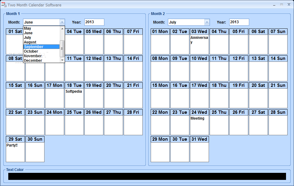 Two Month Calendar Software