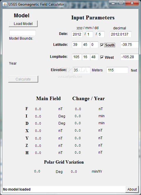 USGS Geomagnetic Field Calculator