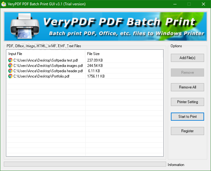 VeryPDF PDF Batch Print GUI