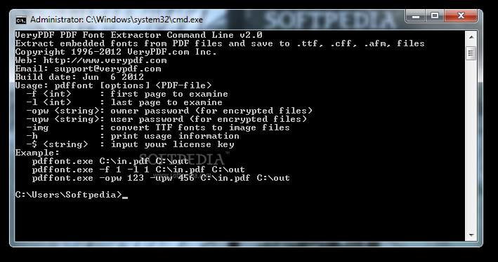 VeryPDF PDF Font Extractor Command Line