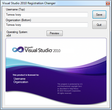 Visual Studio 2010 Name Changer