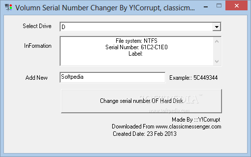 Volumn Serial Number Changer