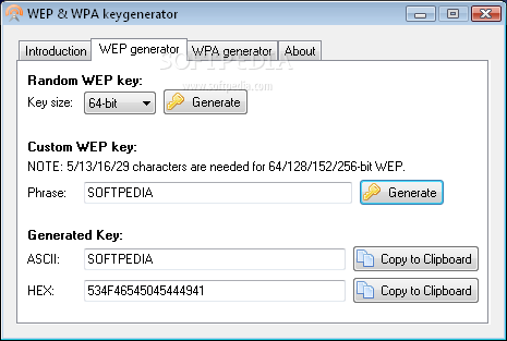 WEP and WPA keygenerator
