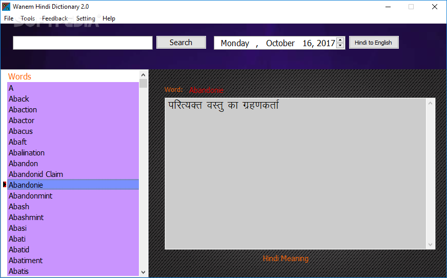 Wanem Hindi Dictionary