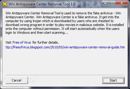 Win Antispyware Center Removal Tool