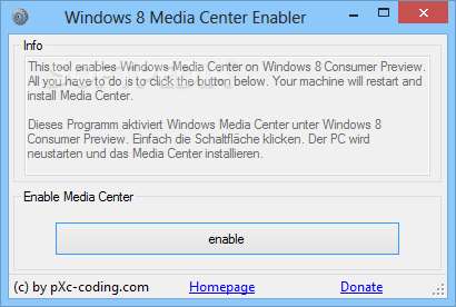 Windows 8 Media Center Enabler