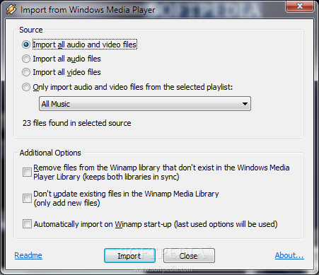 Windows Media Player Import for Winamp