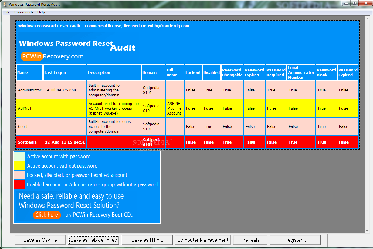 Windows Password Reset Audit Portable