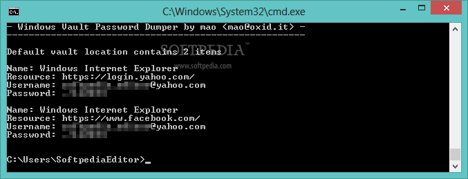 Windows Vault Password Dumper